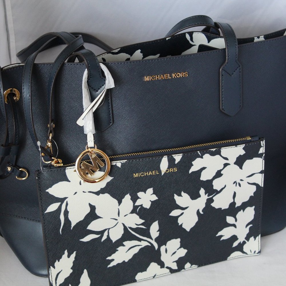 Michael Kors Trista Reversible Navy Tote & clutch